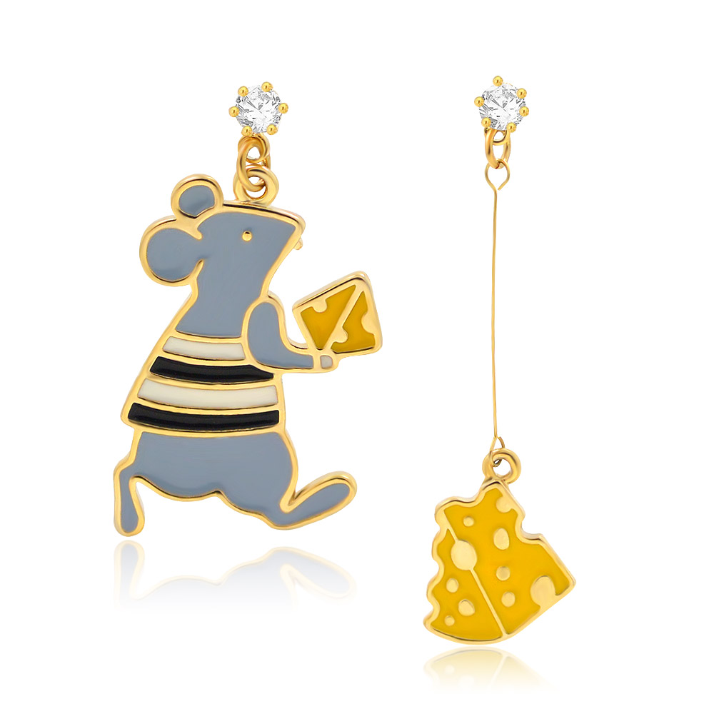 Asymmetry Mouse Cheese Long Earrings Wholesale Price